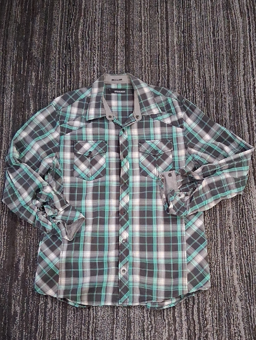 Buckle Men's Teal and Gray Plaid Button-Down Shirt
